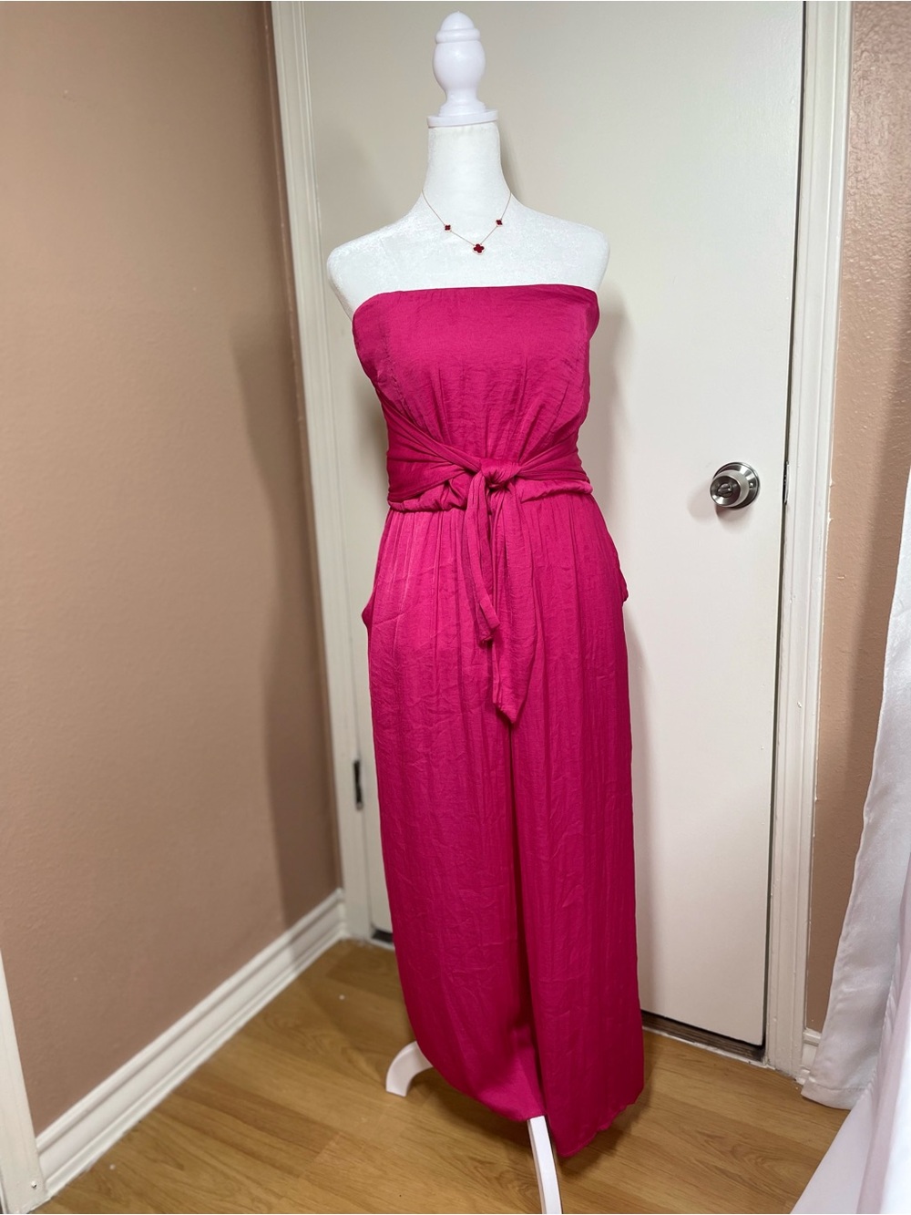 Xhilaration Hot Pink Textured Strapless Jumpsuit